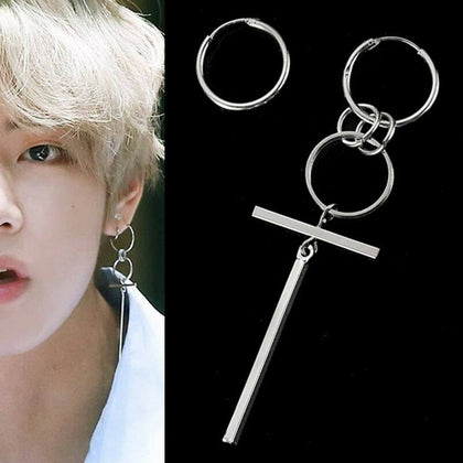 BTS V Asymmetrical Long Circle Earrings